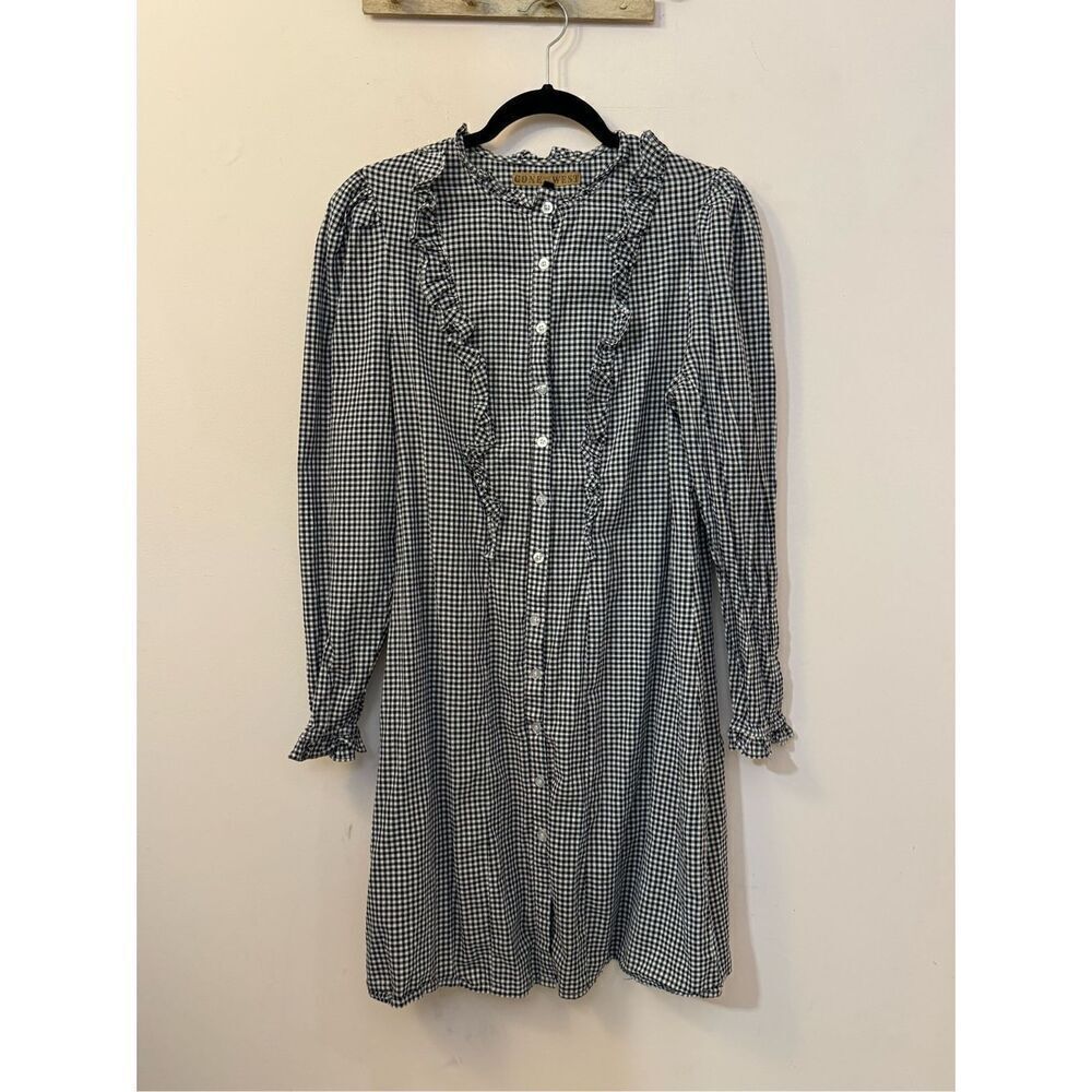 Anthropologie Gone With The West Ruffled Gingham Shirtdress L